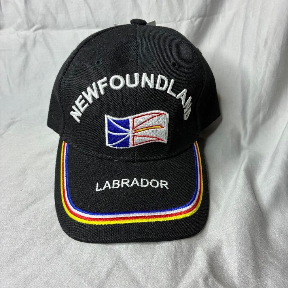 Newfoundland Labrador Canada Souvenir Hat Black Embroidered Adjustable Cap